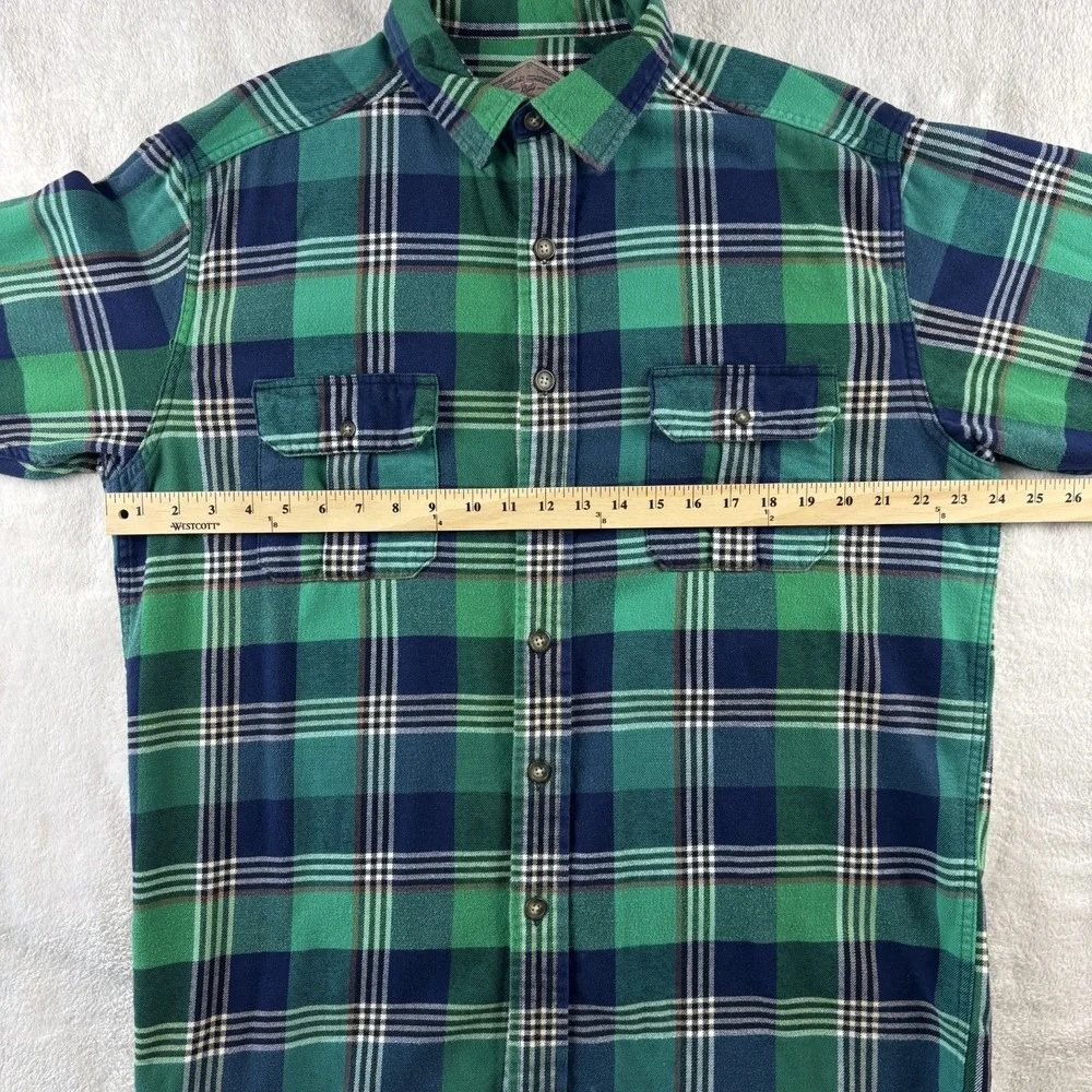 Bills‎ Khakis Flannel Shirt Mens Large Green Plaid Cotton Button Up Classic Fit